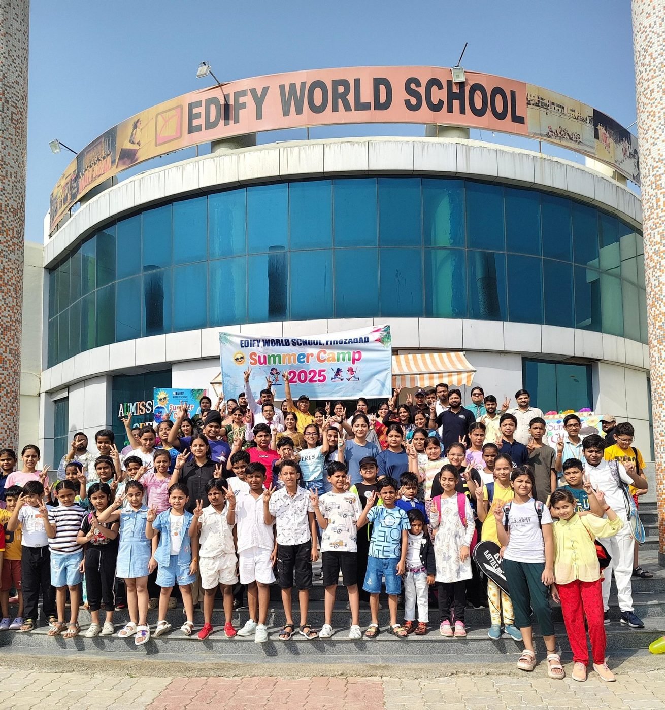 Students at the school entrance